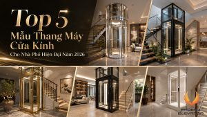 top 5 mẫu thang máy cửa kính